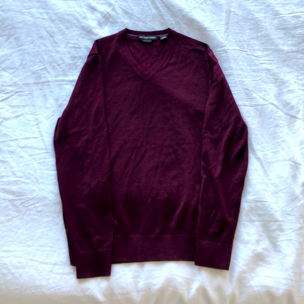 Michael Kors Merino Maroon V-Neck Sweater